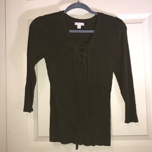 Moss green tie up sweater blouse